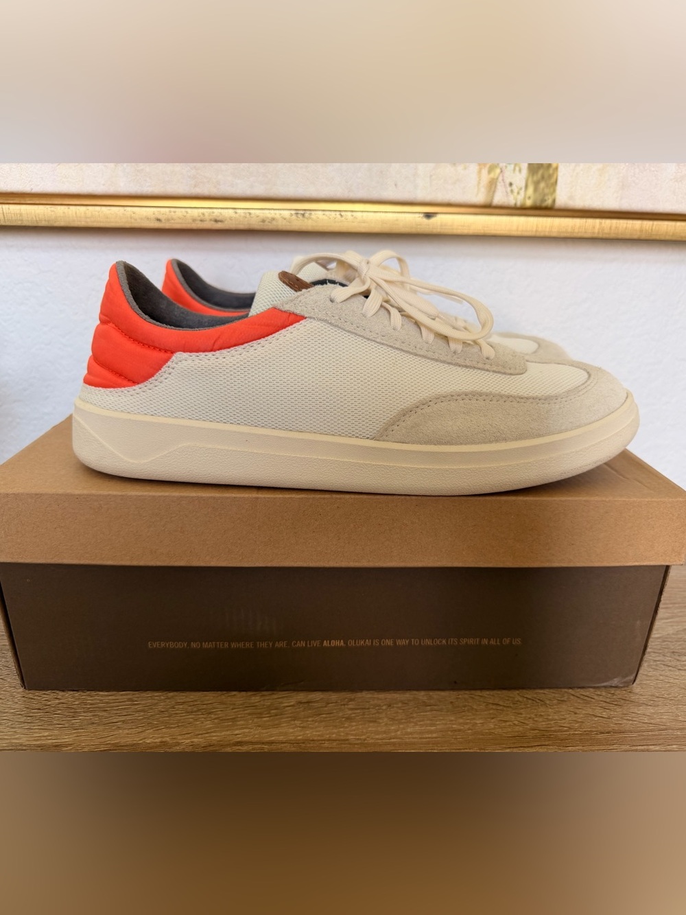 OluKai Men’s Cream & Orange Casual Low-Top Sneaker